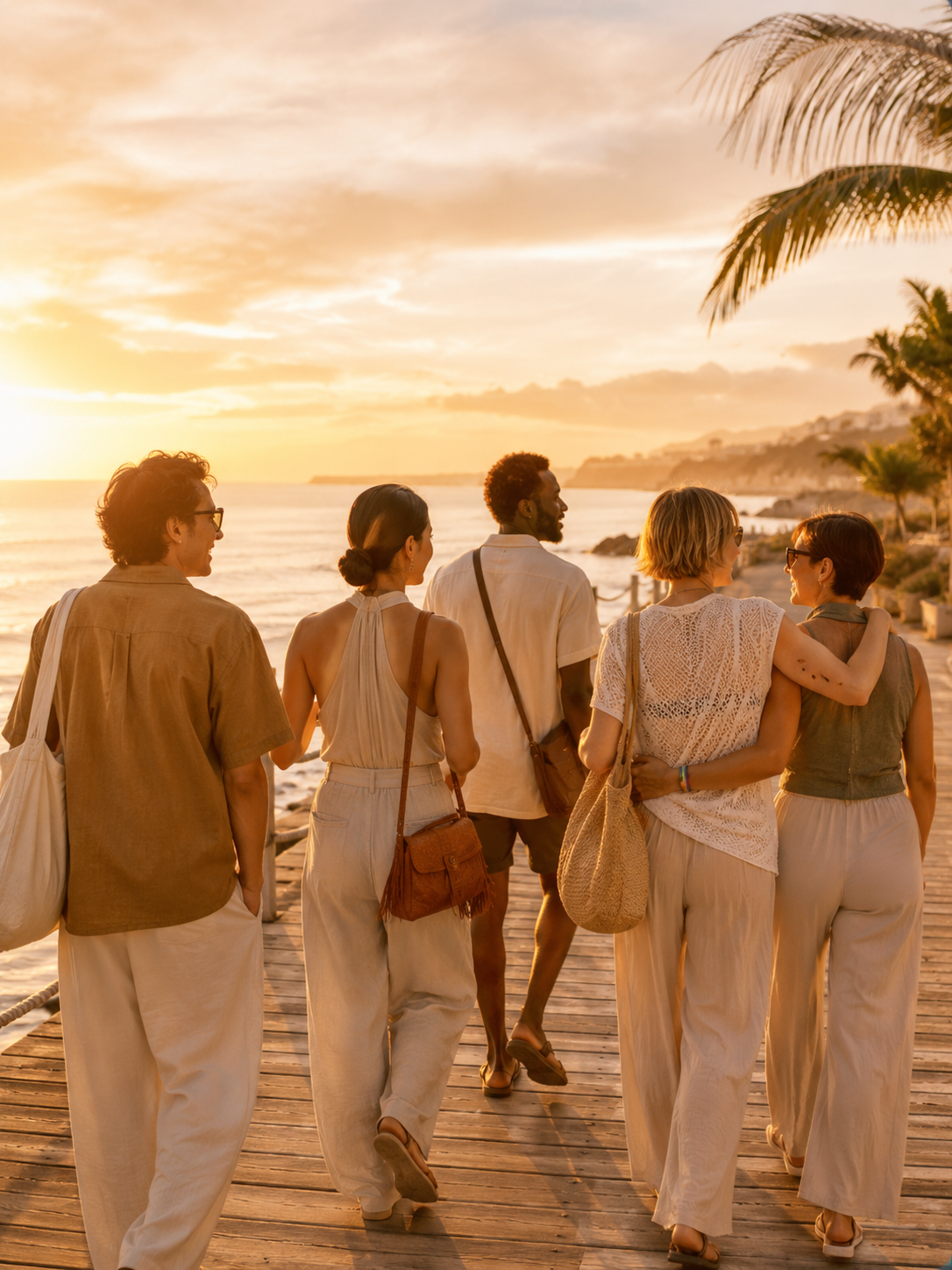 Grupo diverso de amigos viajando